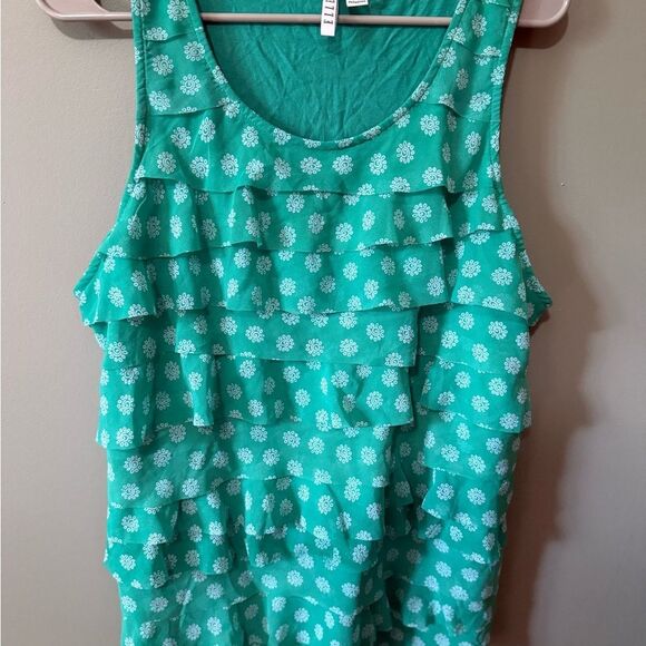 Elle Teal Green Floral Ruffle Printed Tank Top Size XL - Picture 4 of 8